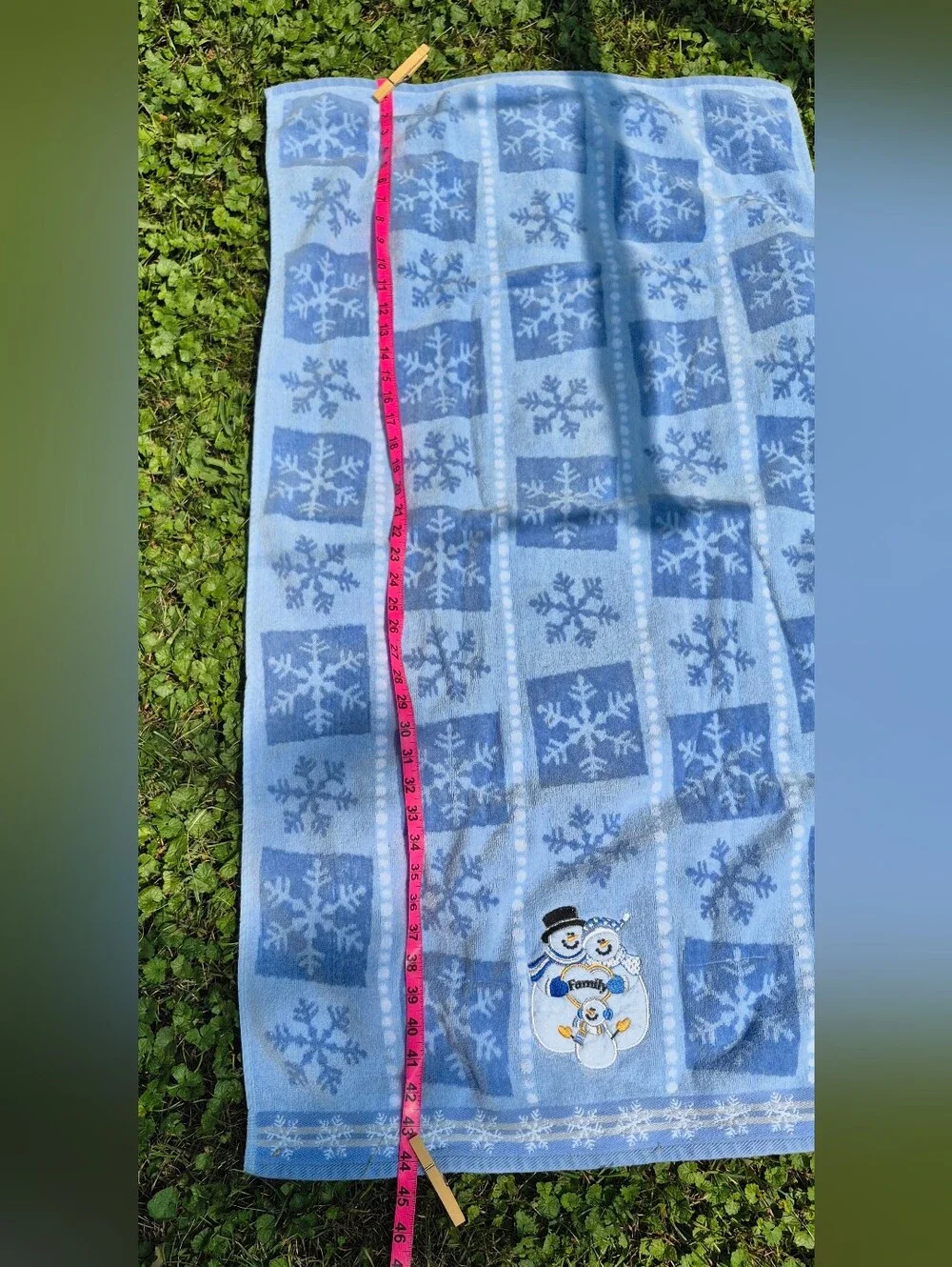 ​Set of 3 Blue Snowflake Bath Towels Embroidered Snowman Family Winter Christmas